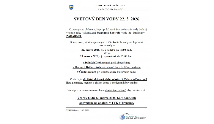 22. marca 2026 - Svetový deň vody