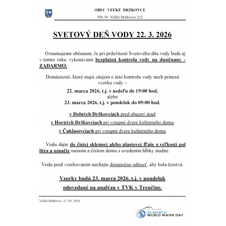 22. marca 2026 - Svetový deň vody