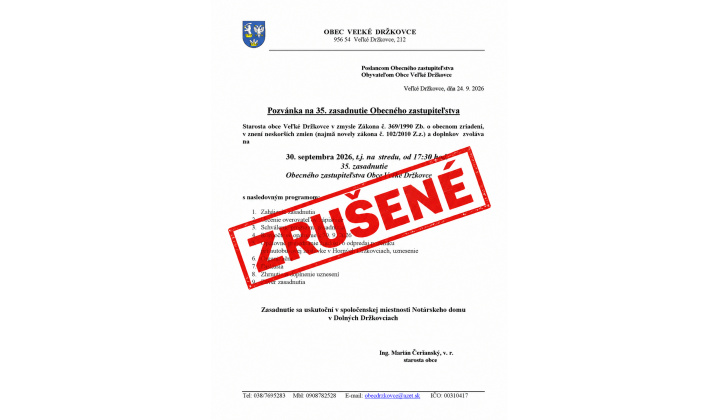 35. zasadnutie obecného zastupiteľstva ZRUŠENÉ