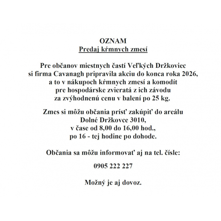 Cavanagh Sk, s.r.o. - Predaj kŕmnych zmesí