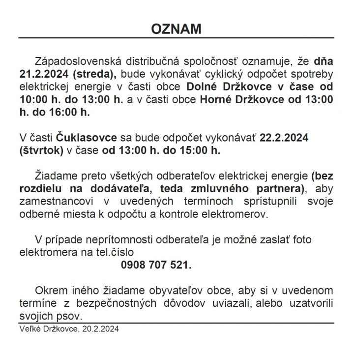 Cyklický odpočet spotreby elektrickej energie - Západoslovenská distribučná spoločnosť
