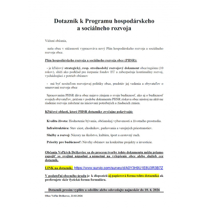 DOTAZNÍK k Programu hospodárskeho a sociálneho rozvoja