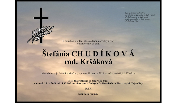  Štefánia Chudíková, rod. Kršáková