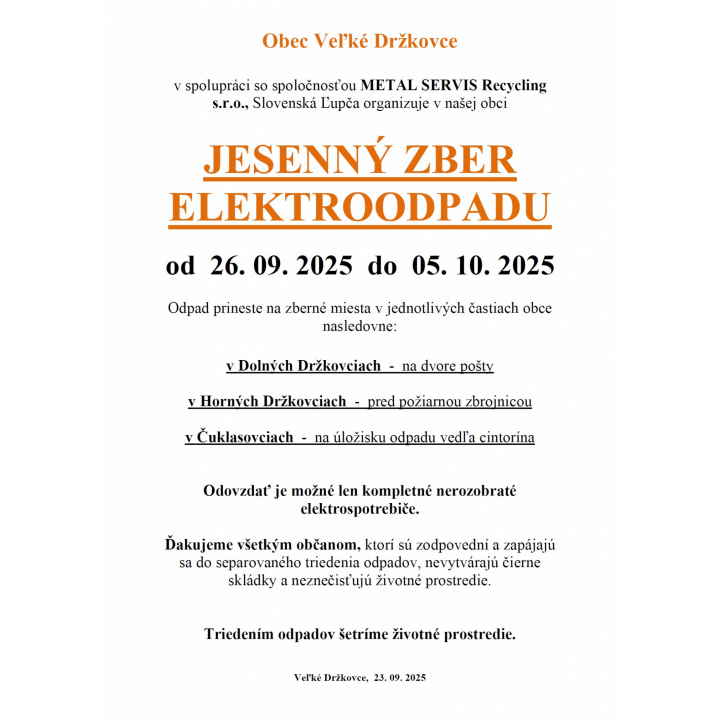 Jesenný zber elektroodpadu 2025