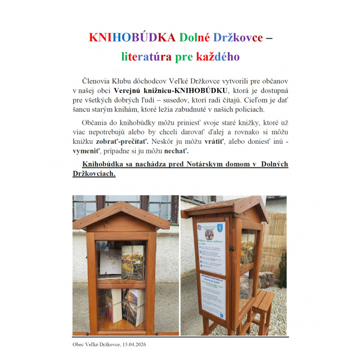 KNIHOBÚDKA Dolné Držkovce - literatúra pre každého