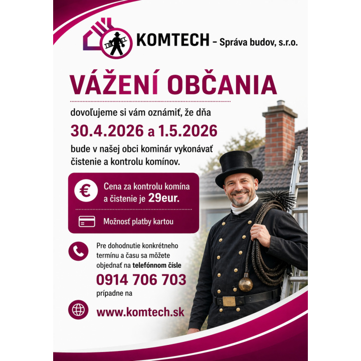 KOMTECH - kontrola  a čistenie komínov