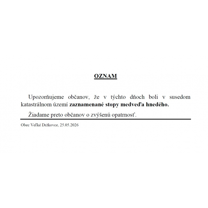 MEDVEĎ - upozornenie