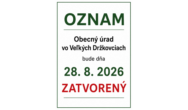 Obecný úrad 28. 8. 2026 zatvorený