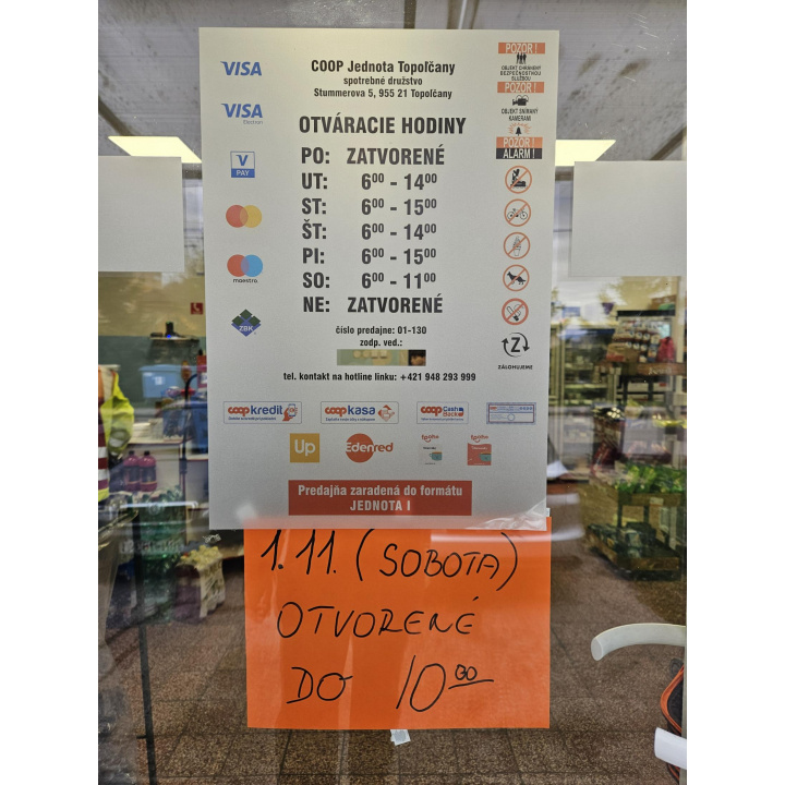 Otváracie hodiny Coop Jednota počas sviatku