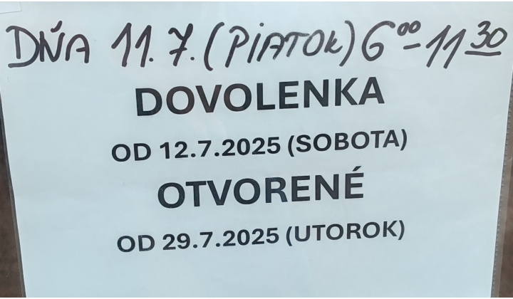 OZNAM - DOVOLENKA - COOP Jednota Veľké Držkovce