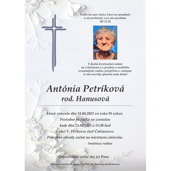 PARTE - Antónia Petríková, rod. Hanusová