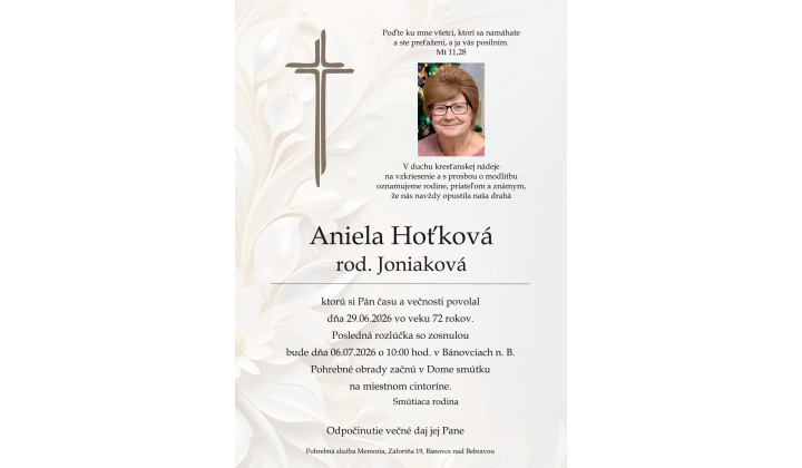 PARTE p. Aniela Hoťková, rod. Joniaková