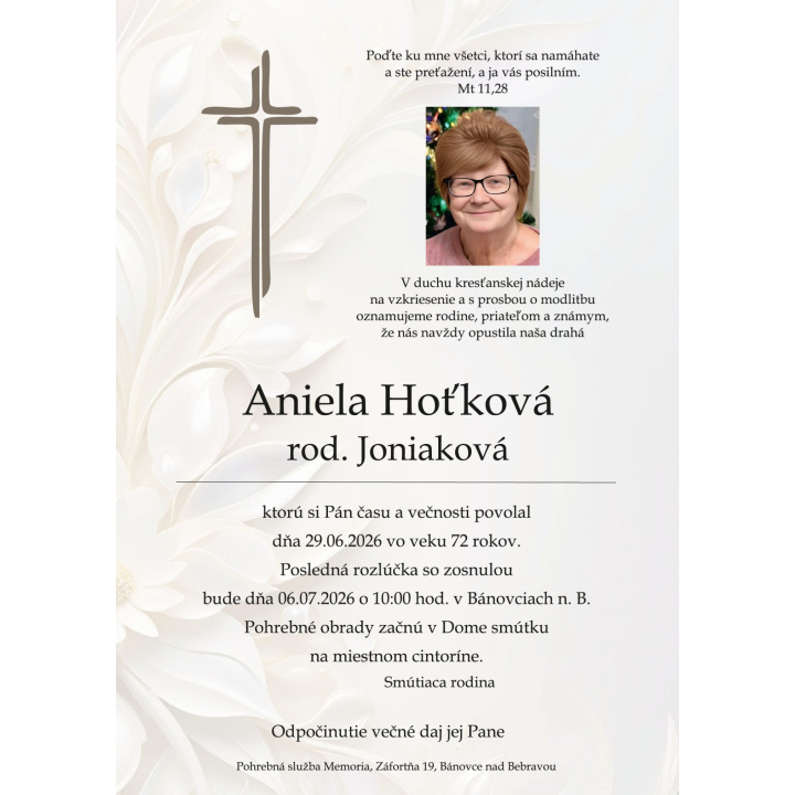 PARTE p. Aniela Hoťková, rod. Joniaková
