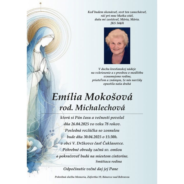 PARTE p. Emília Mokošová, rod. Michalechová