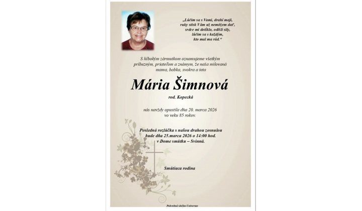 PARTE p. Mária Šimnová , rod. Kopecká