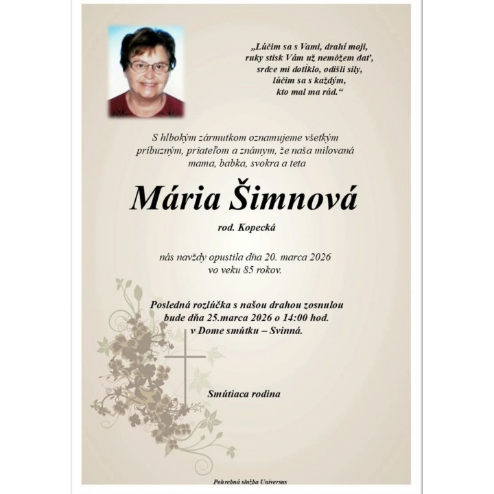 PARTE p. Mária Šimnová , rod. Kopecká