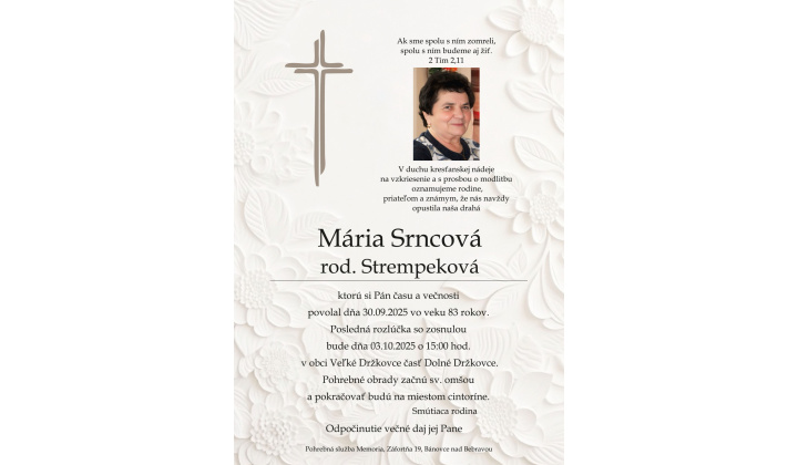 PARTE p. MÁRIA SRNCOVÁ, rod. Strempeková
