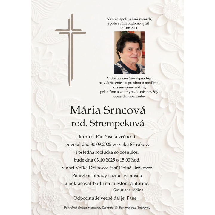 PARTE p. MÁRIA SRNCOVÁ, rod. Strempeková