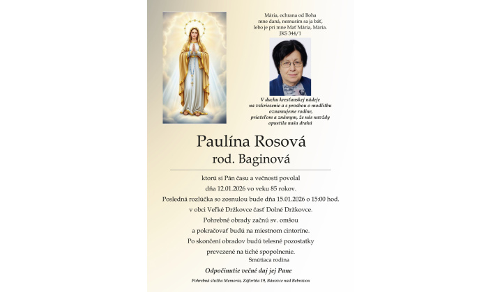 PARTE p. Rosová Paulína, rod. Baginová