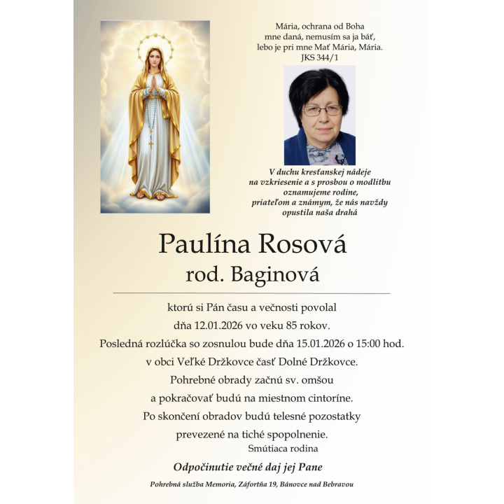 PARTE p. Rosová Paulína, rod. Baginová