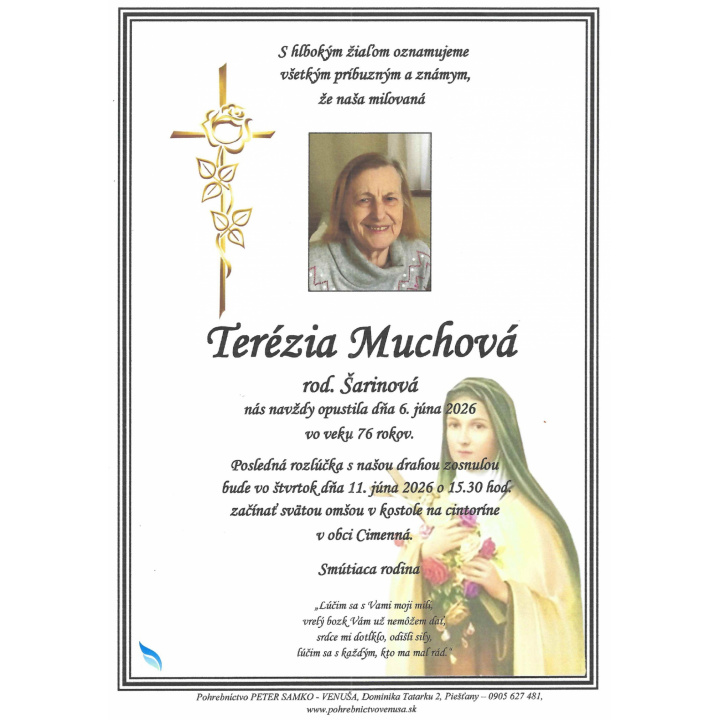 PARTE p. Terézia Muchová, rod. Šarinová