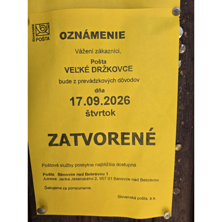 Pošta 17. 9. zatvorená