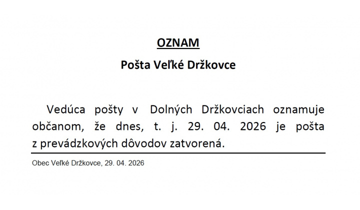 Pošta 29.04.2026 - ZATVORENÁ