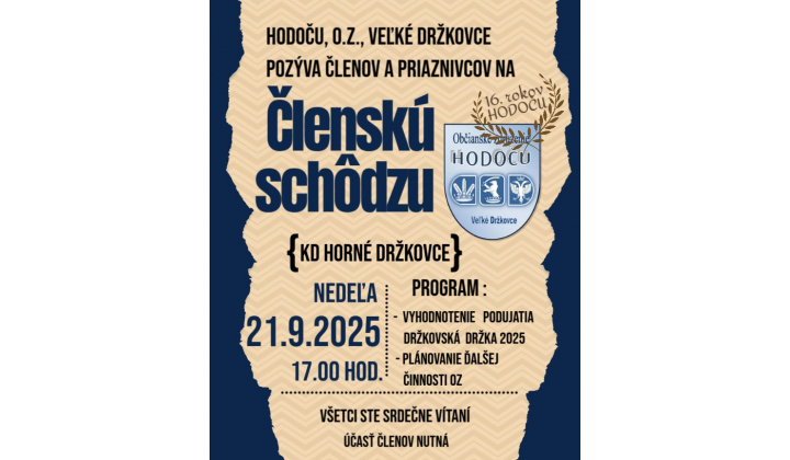 POZVÁNKA - Členská schôdza / OZ HODOČU 21.09.2025