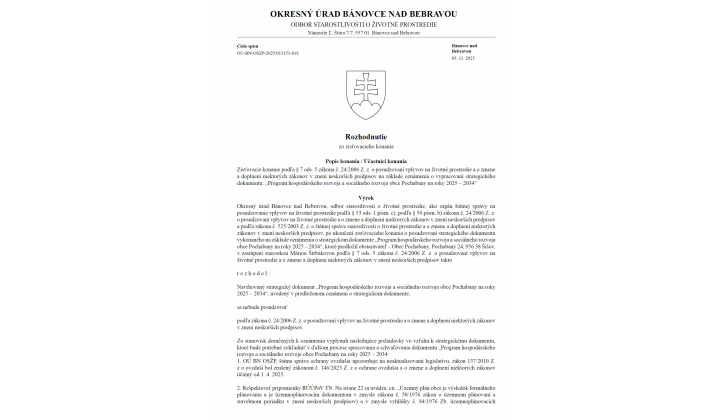 ROZHODNUTIE - ’’Program hospodárskeho rozvoja a sociálneho rozvoja obce Pochabany na roky 2025-2034