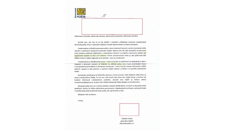 Slovenská pošta - Informácia /pripravovaná fransformácia/