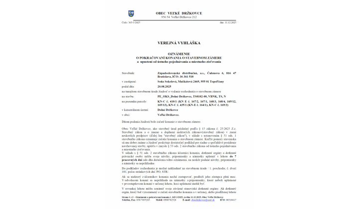 VEREJNÁ VYHLÁŠKA, j.č. 365-3/2025