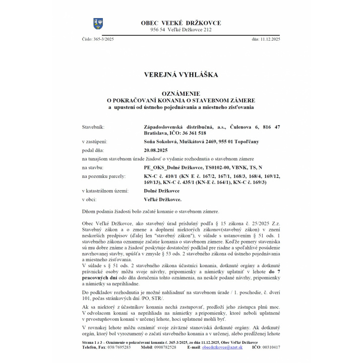 VEREJNÁ VYHLÁŠKA, j.č. 365-3/2025