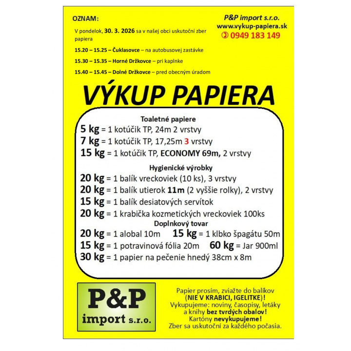 Výkup papiera v našej obci