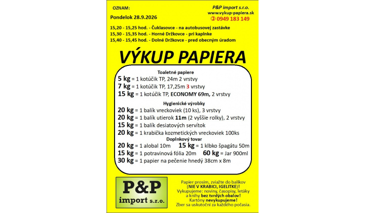 Výkup papiera v našej obci