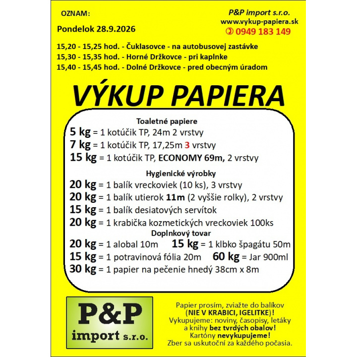 Výkup papiera v našej obci
