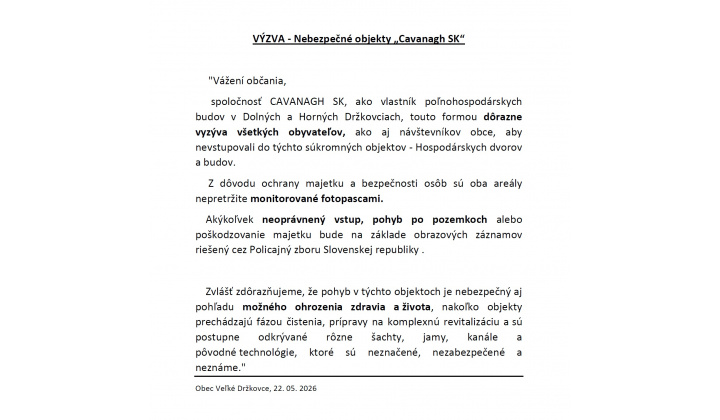 VÝZVA - Nebezpečné objekty ’’Cavanagh SK’’