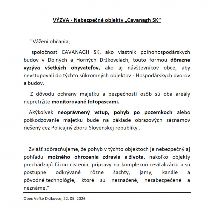 VÝZVA - Nebezpečné objekty ’’Cavanagh SK’’