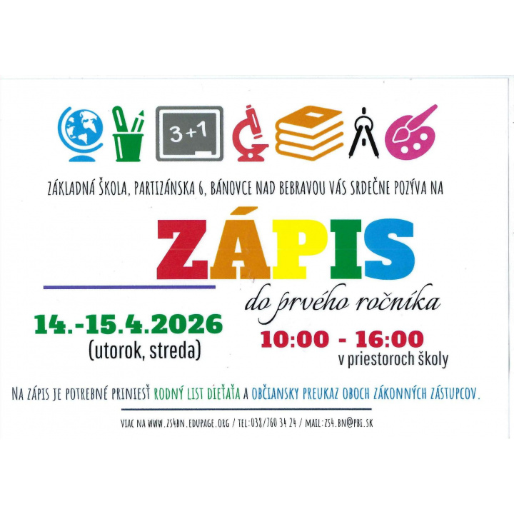 Zápis do prvého ročníka - ZŠ Partizánska, Bánovce n/B.